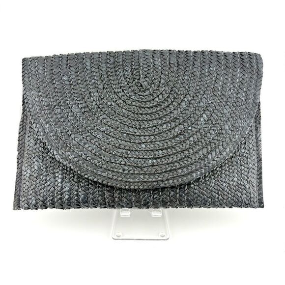 Black Woven Raffia Large Clutch NWOT - 12" x 8" - Picture 4 of 5